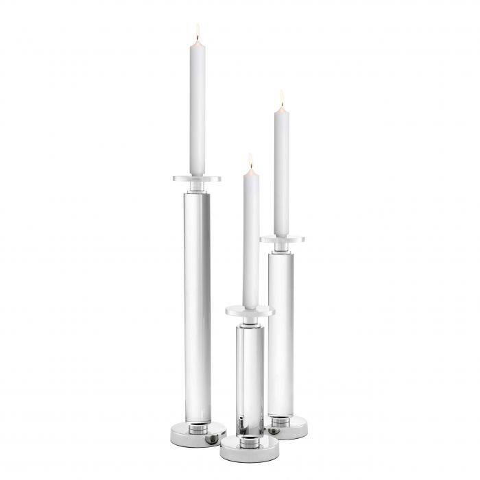 Eichholtz 111131 Candle Holder Chapman nickel finish clear set of 3