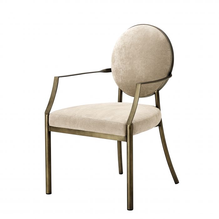 Eichholtz 110807 Dining Chair Scribe with arm dark brass greige vel