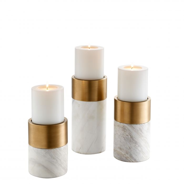 Eichholtz 112090 Candle Holder Sierra white marble brass finish S\3
