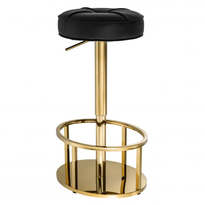 Eichholtz 111838 Bar Stool Thibault gold finish black leather look
